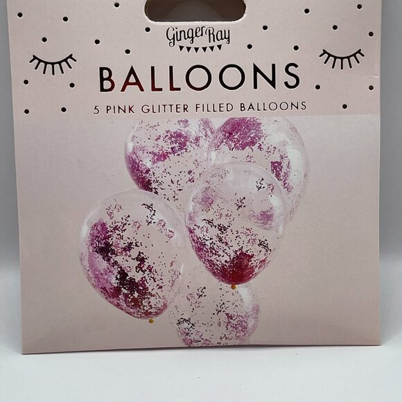 NWT Ginger Ray Pack of 5 Pink Glitter Filled Balloons - Picture 2 of 6